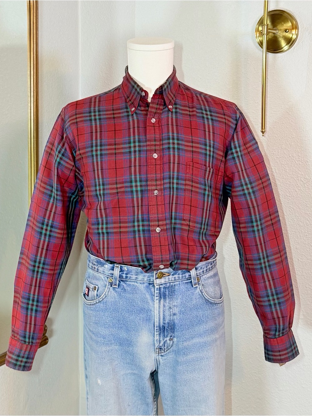 Vintage Neiman Marcus Cotton Wool Flannel Plaid Button Down Shirt USA Medium